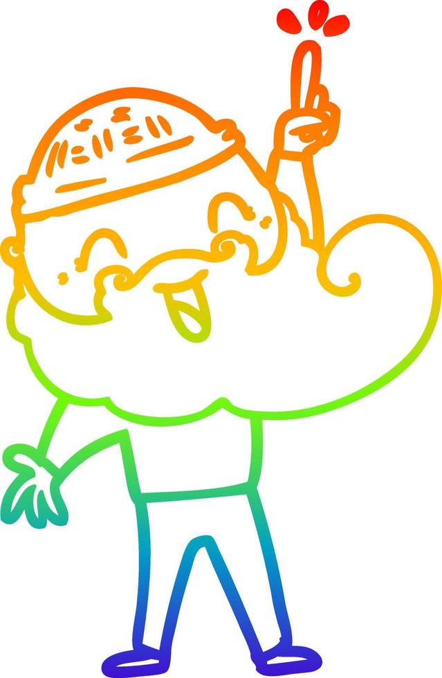 rainbow gradient line drawing happy bearded man with great idea vector