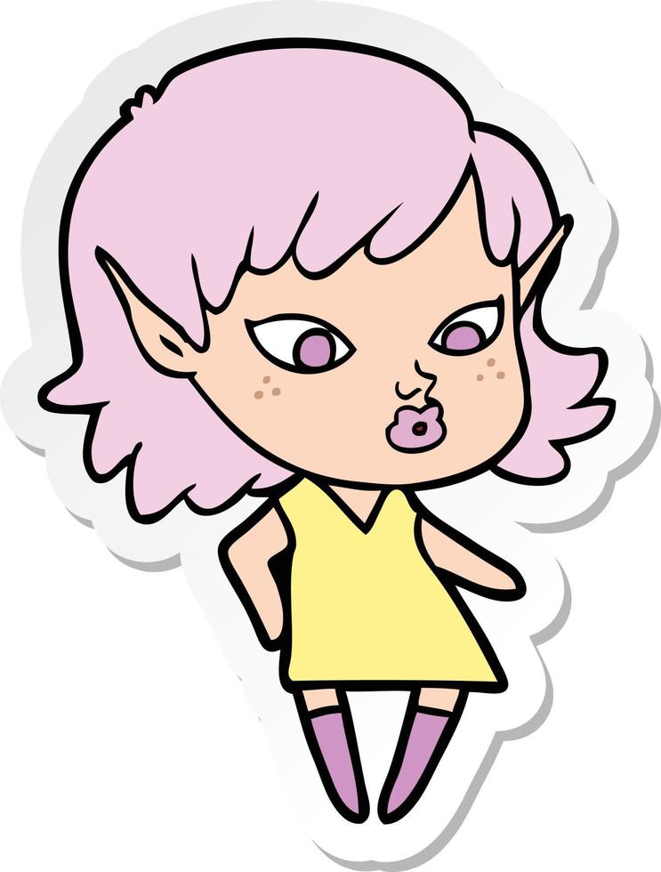 sticker of a pretty cartoon elf girl vector