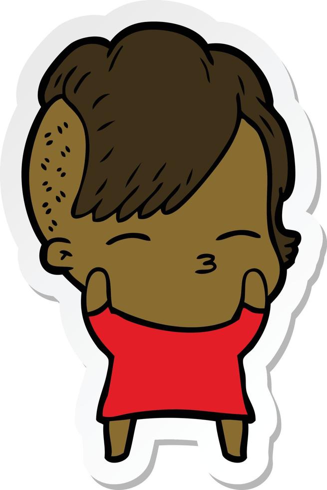 sticker of a cartoon squinting girl vector