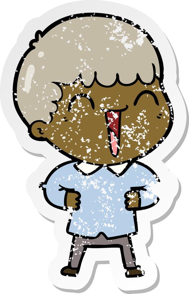 distressed sticker of a cartoon happy man vector