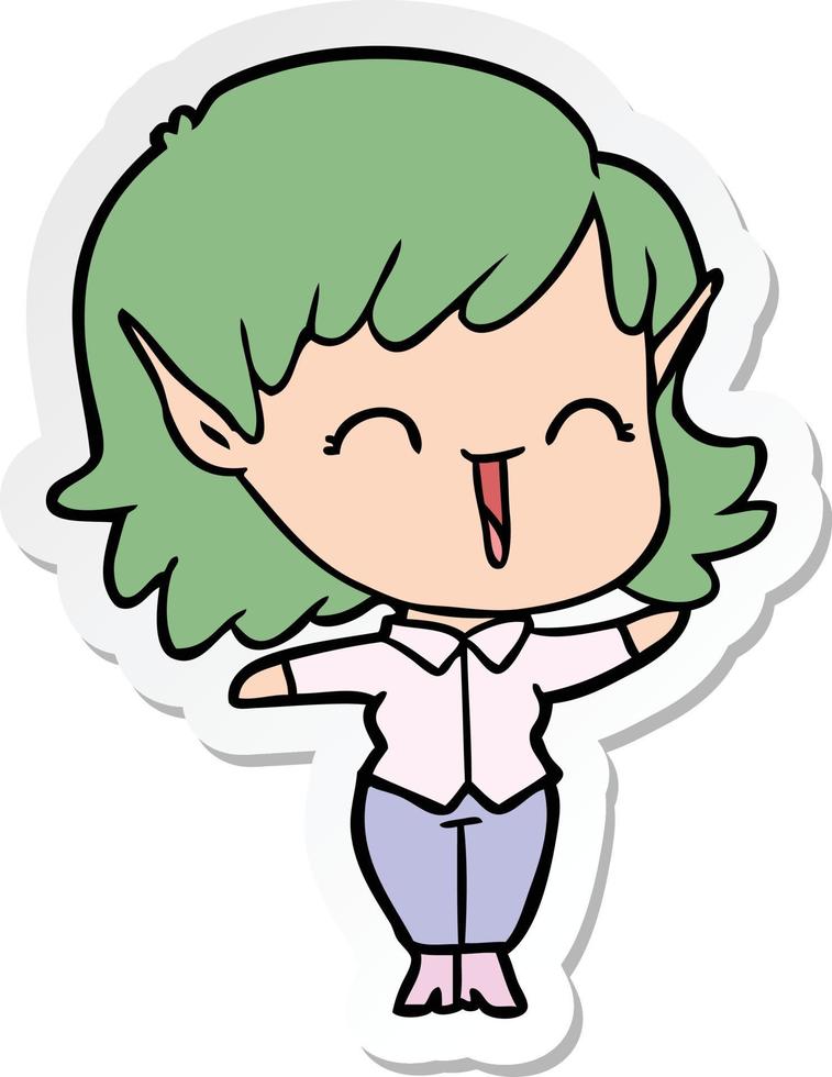 sticker of a cartoon elf girl vector