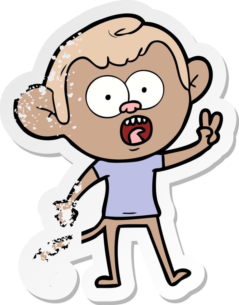 distressed sticker of a cartoon shocked monkey vector