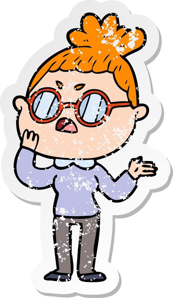 distressed sticker of a cartoon annoyed woman vector