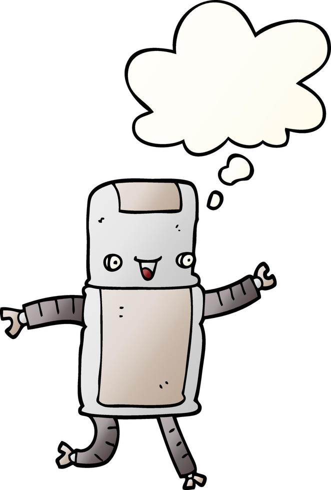 cartoon robot and thought bubble in smooth gradient style vector