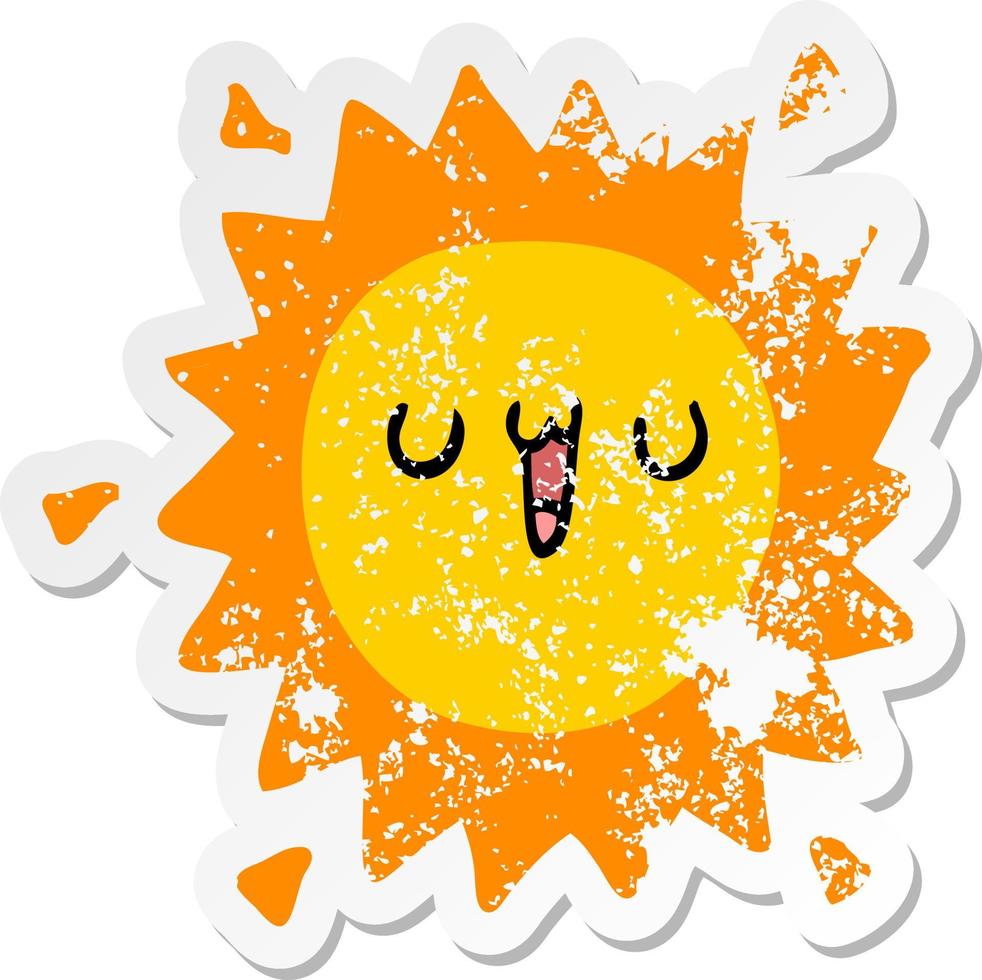 distressed sticker of a cartoon sun vector