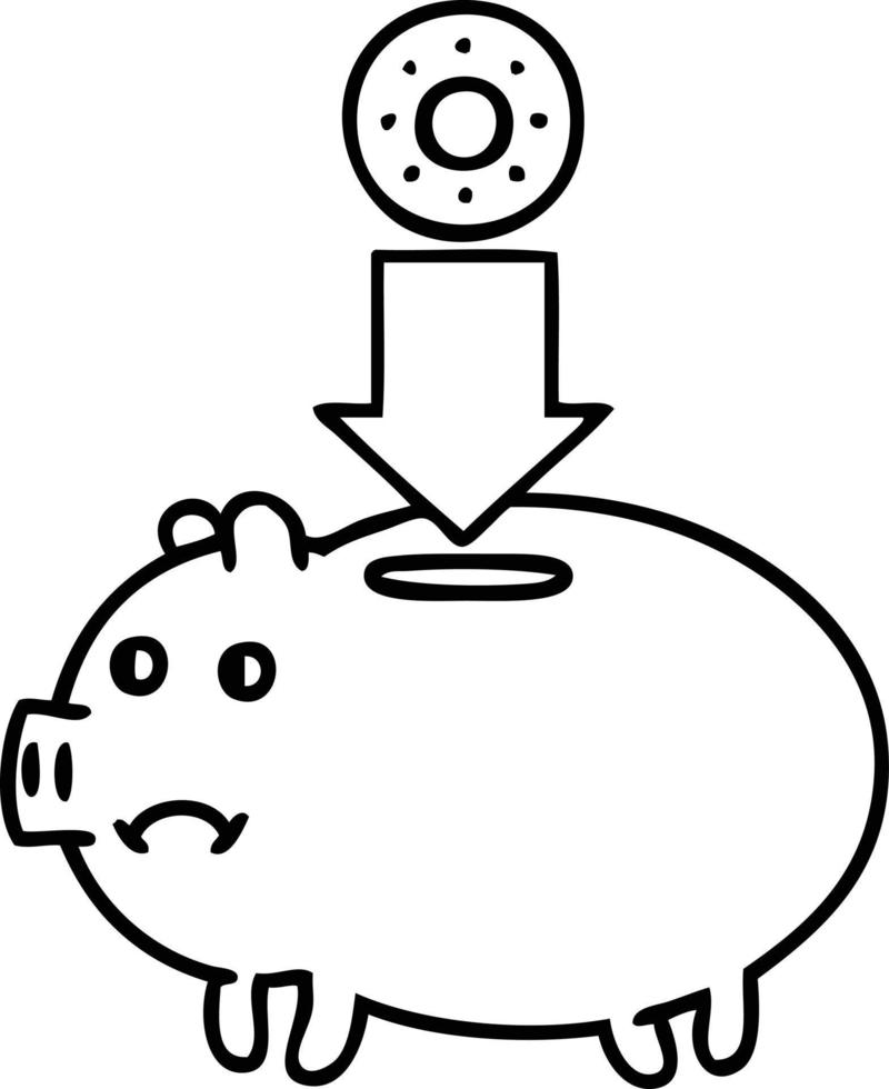 line drawing cartoon piggy bank vector