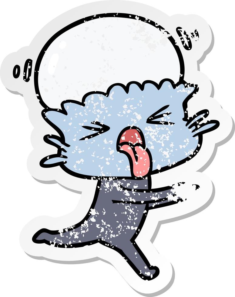 distressed sticker of a weird cartoon alien vector