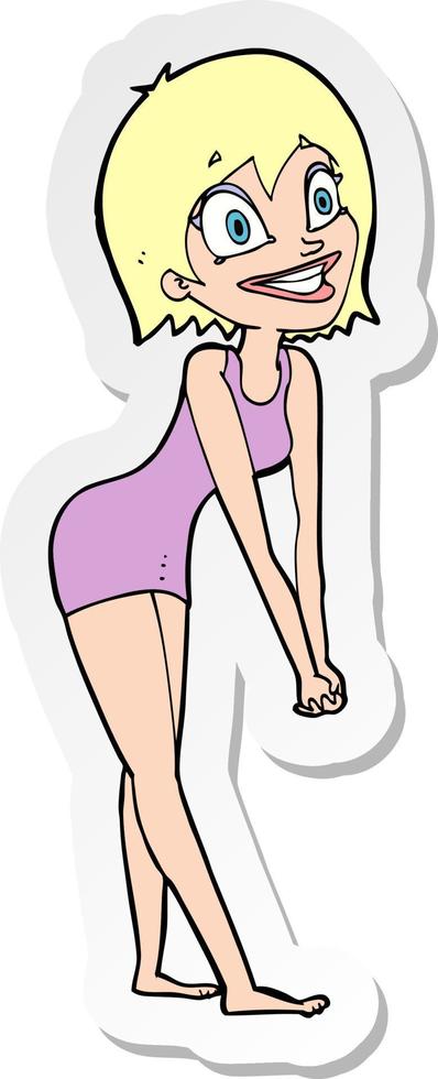 sticker of a cartoon excited woman vector