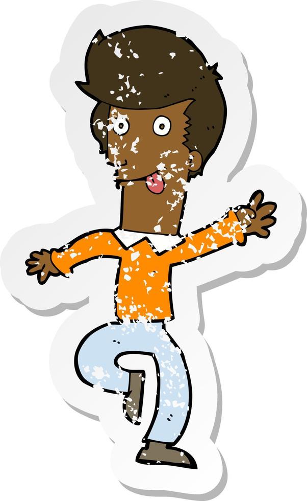 retro distressed sticker of a cartoon man dancing vector