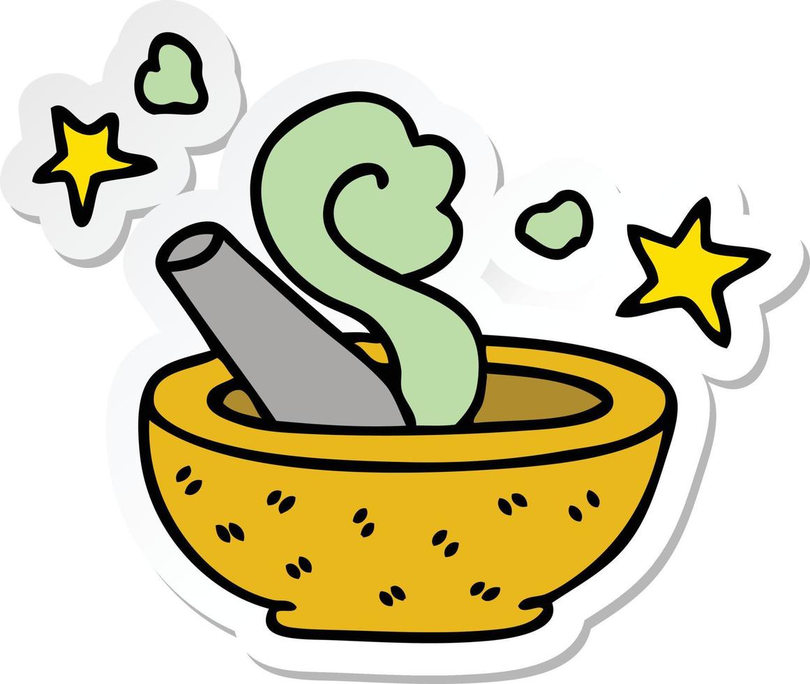 sticker of a quirky hand drawn cartoon magic pestle and mortar vector