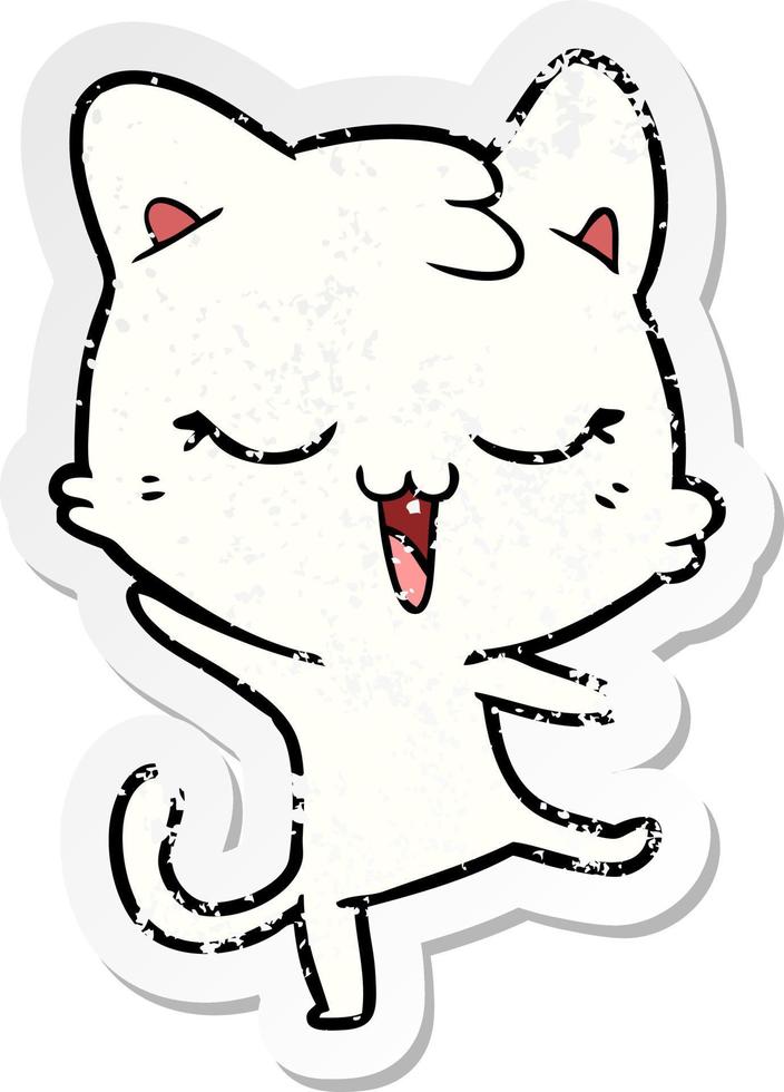 distressed sticker of a cartoon cat vector