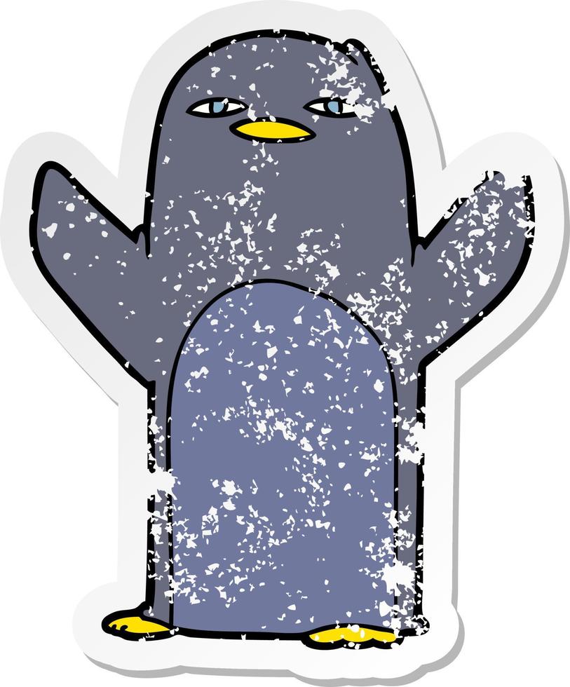 distressed sticker of a cartoon penguin vector