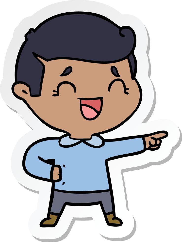 sticker of a cartoon laughing man pointing vector