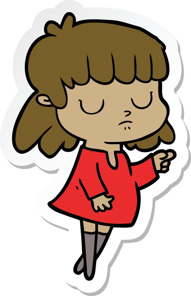 sticker of a cartoon indifferent woman vector