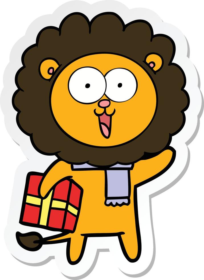 sticker of a happy cartoon lion vector