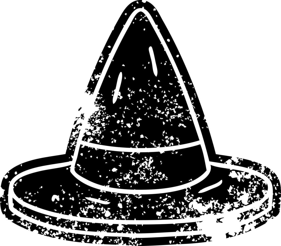 grunge icon drawing of a witches hat vector