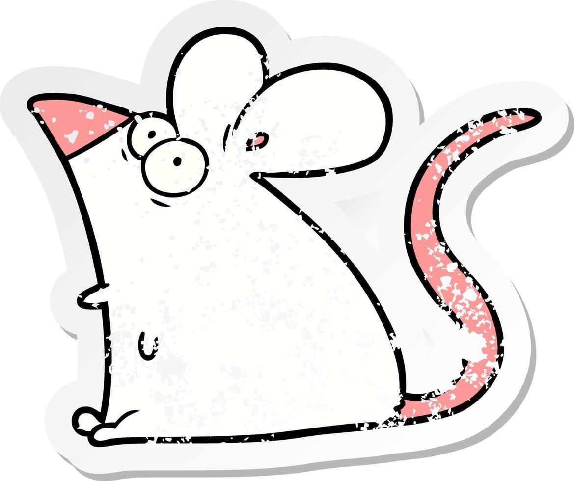 distressed sticker of a cartoon frightened mouse vector