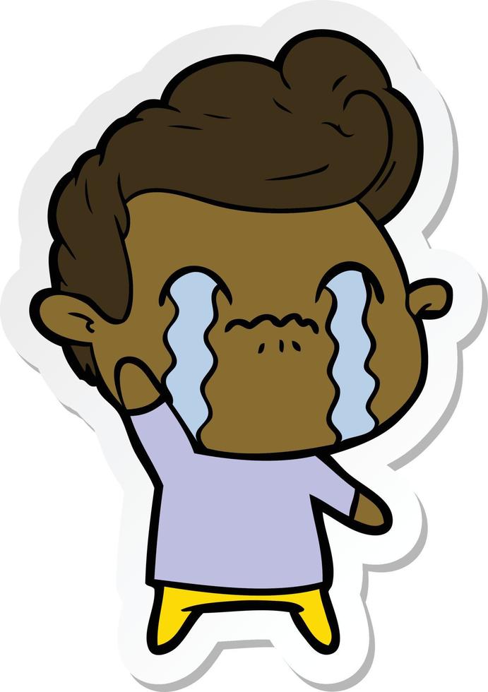 sticker of a cartoon man crying vector