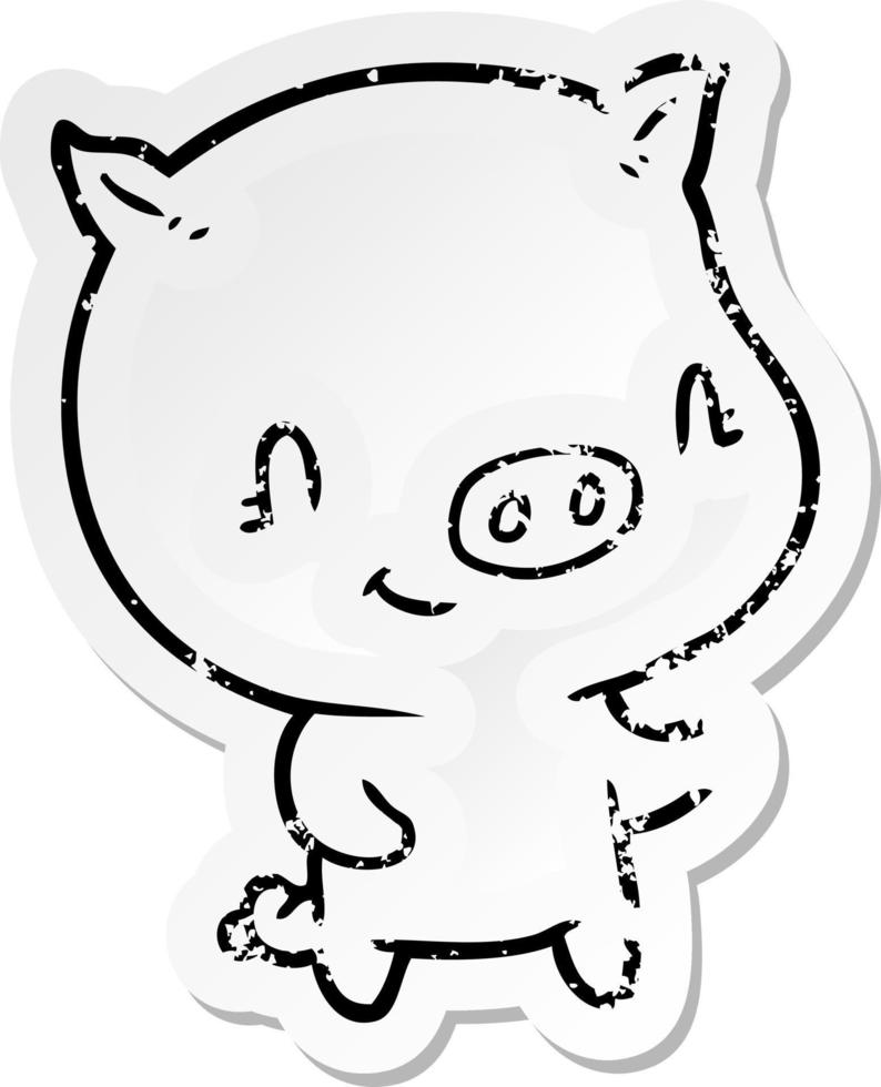 distressed sticker of a cartoon pig vector