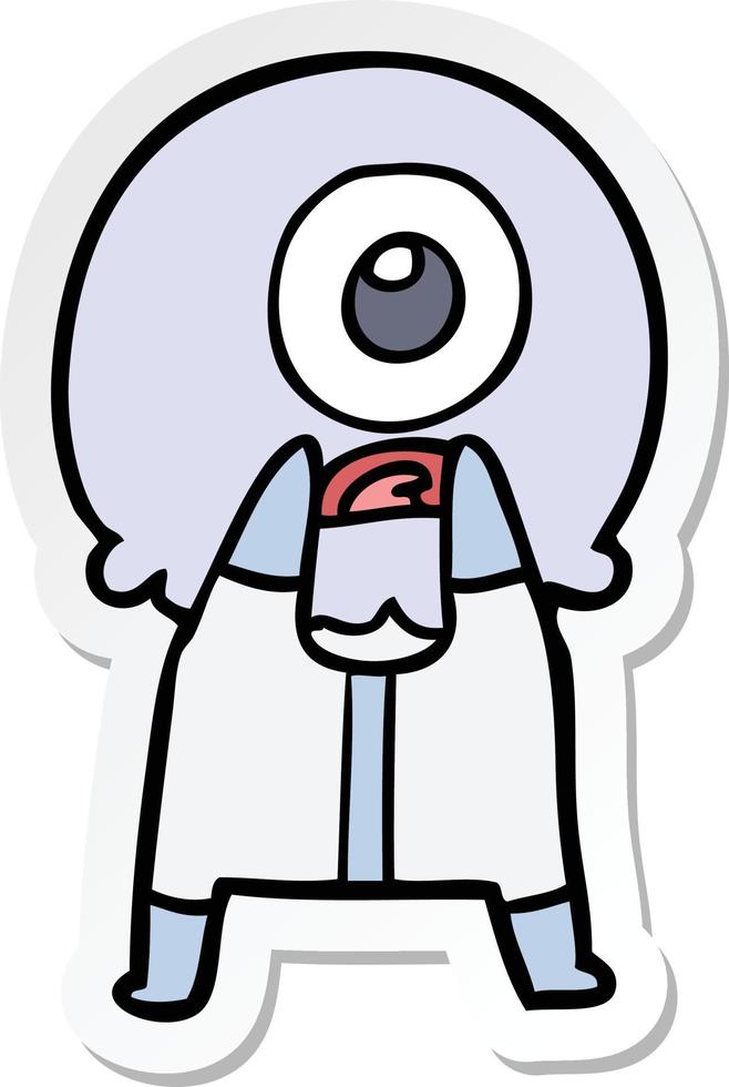 sticker of a cartoon cyclops alien spaceman vector