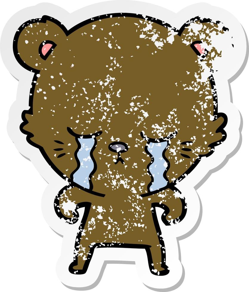 distressed sticker of a crying cartoon bear vector