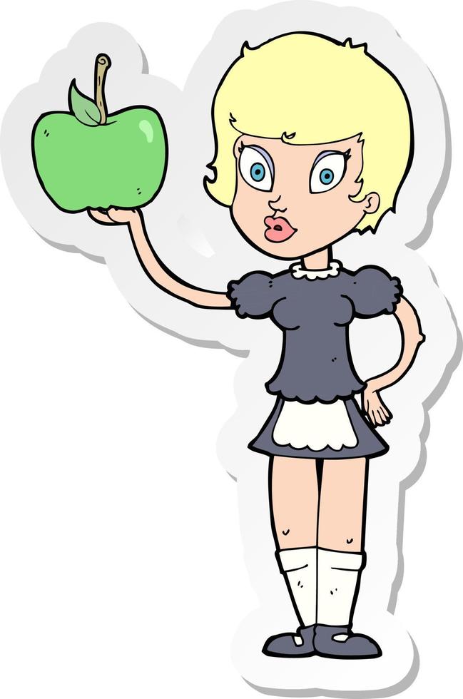 sticker of a cartoon waitress with healthy food vector