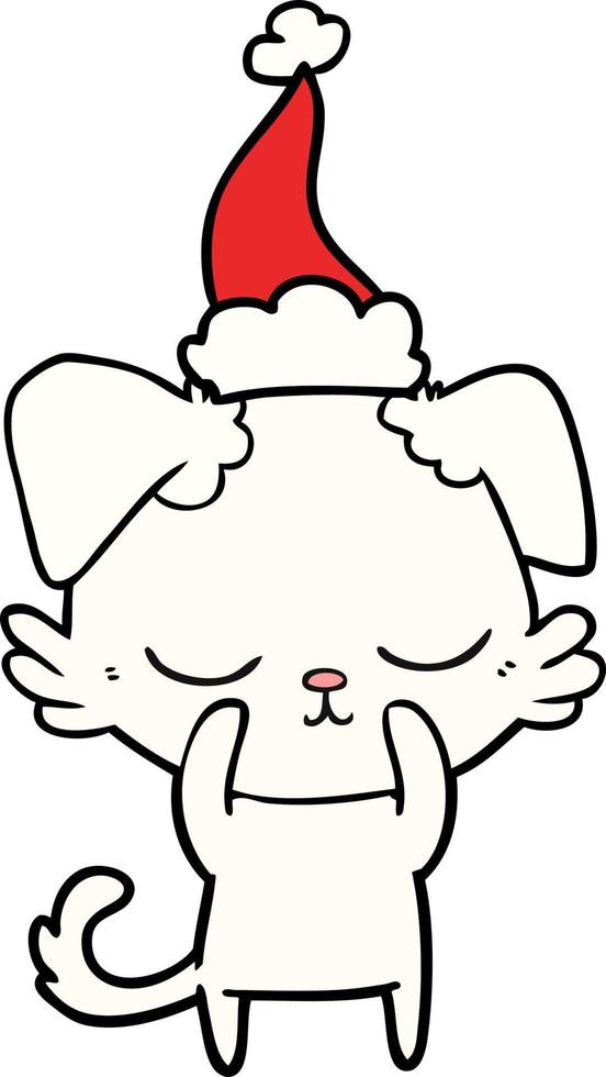 cute line drawing of a dog wearing santa hat vector