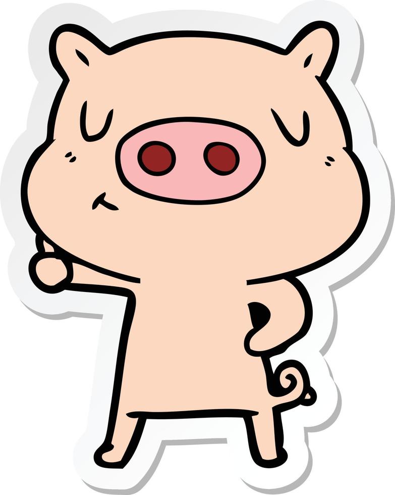 sticker of a cartoon content pig vector