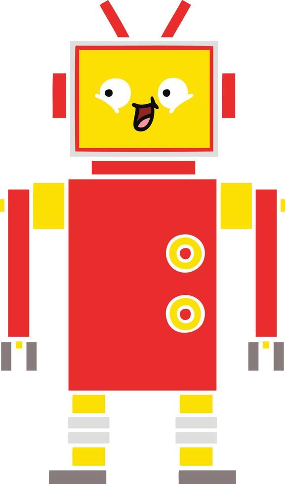 flat color retro cartoon robot vector