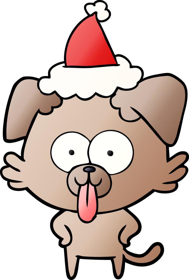 gradient cartoon of a dog with tongue sticking out wearing santa hat vector
