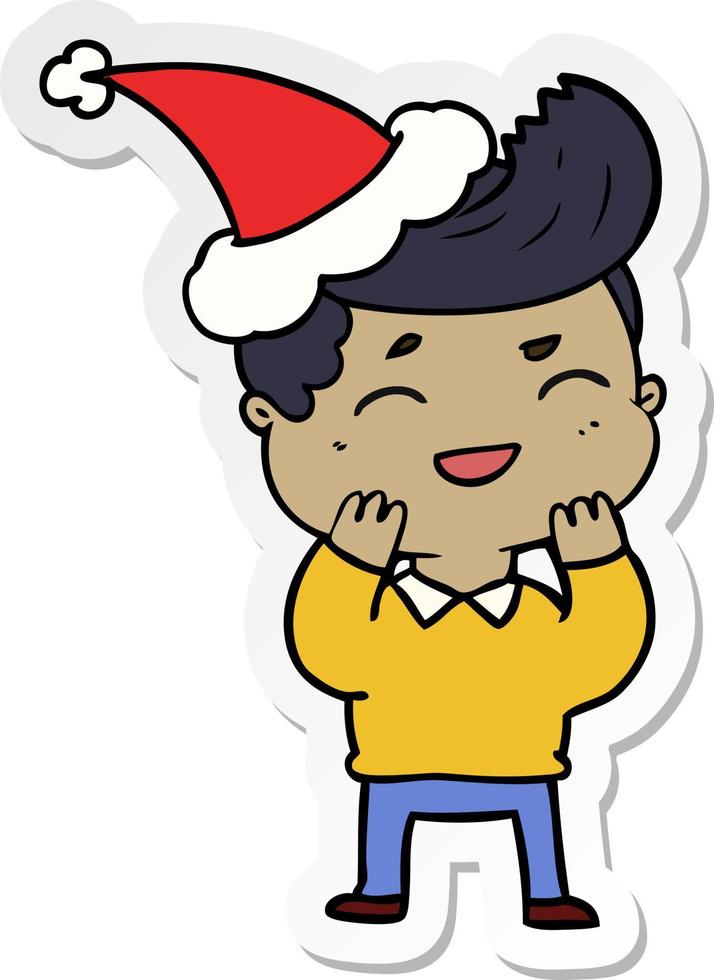 sticker cartoon of a man laughing wearing santa hat vector