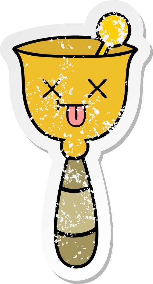 distressed sticker of a cute cartoon school bell vector