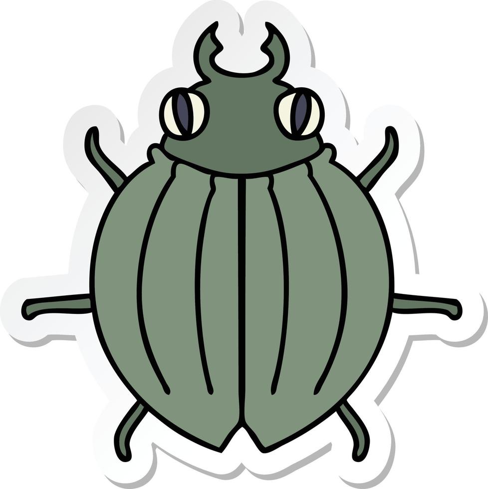 pegatina de un peculiar escarabajo de dibujos animados dibujados a mano vector