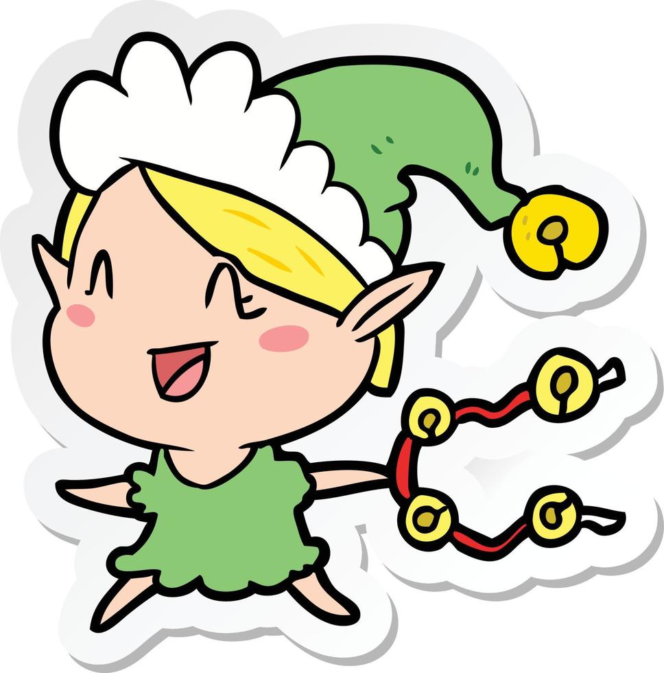 sticker of a cartoon happy christmas elf vector