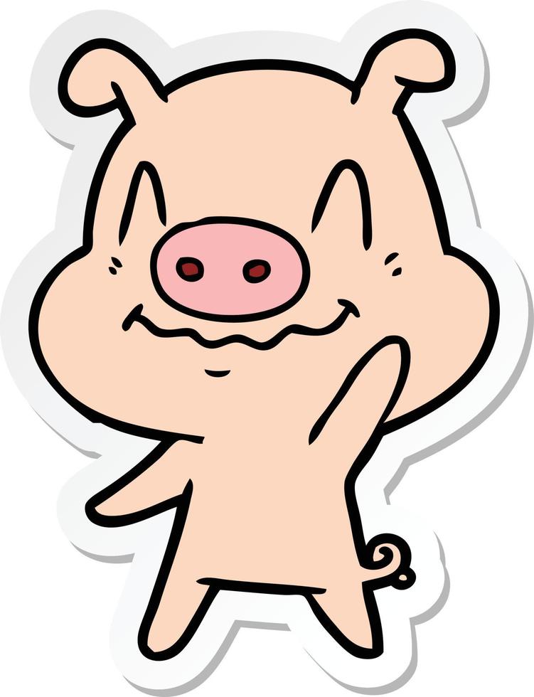 sticker of a nervous cartoon pig waving vector