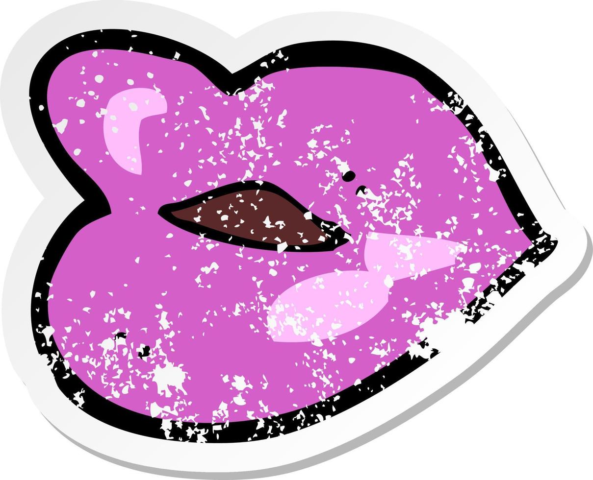 retro distressed sticker of a cartoon lips vector