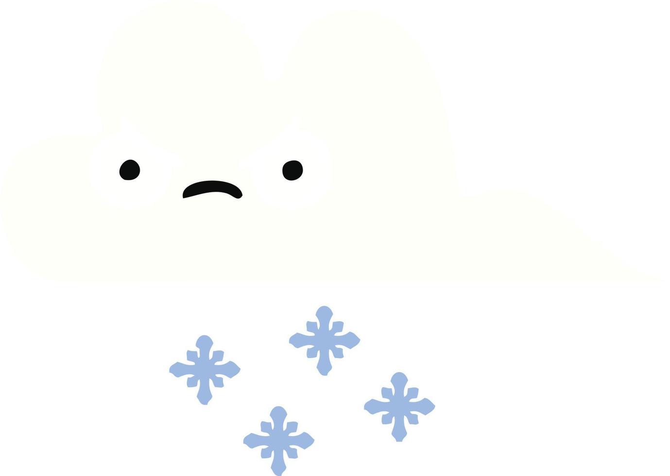 nube de nieve de dibujos animados retro de color plano vector