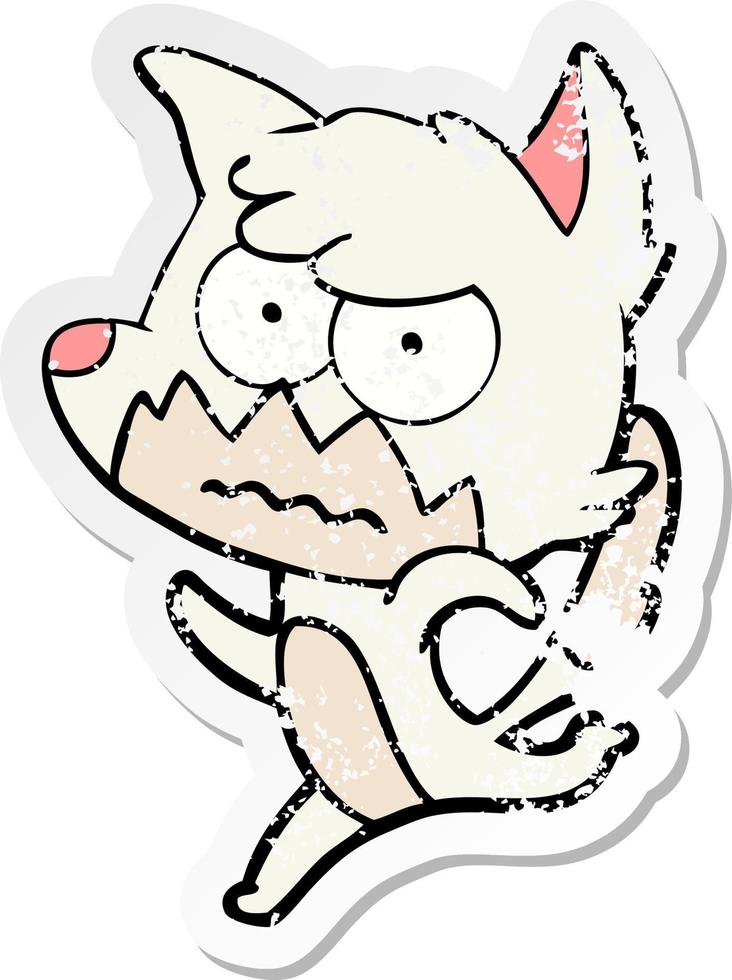 distressed sticker of a cartoon annoyed fox vector