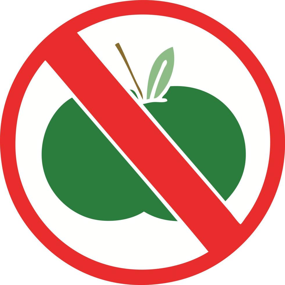 flat color retro cartoon no fruit allowed sign vector