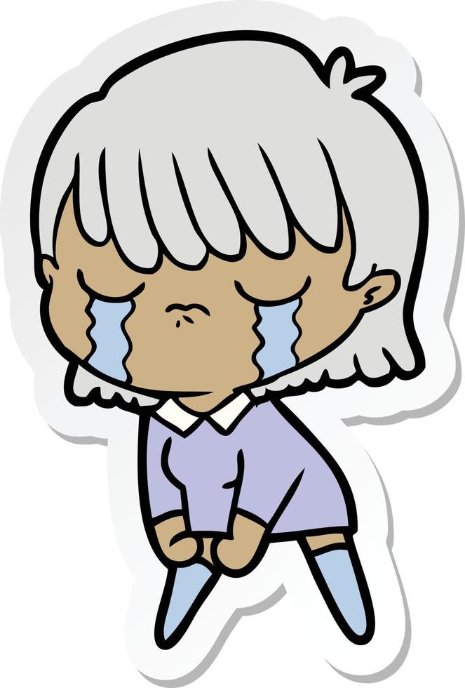 sticker of a cartoon woman crying vector