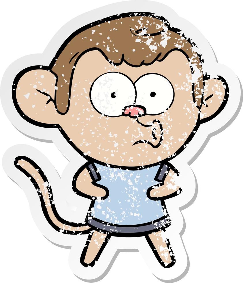 pegatina angustiada de un mono sorprendido de dibujos animados vector