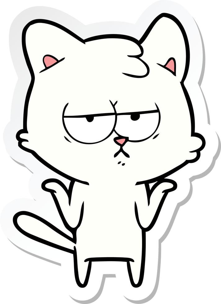 sticker of a bored cartoon cat vector