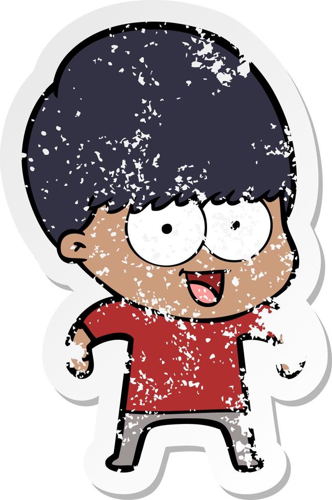 distressed sticker of a happy cartoon boy vector