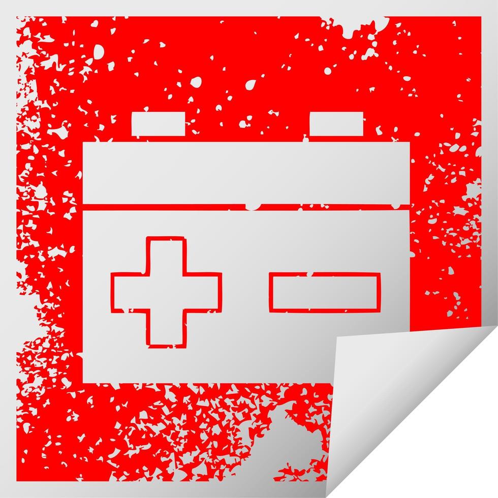 distressed square peeling sticker symbol car battery vector