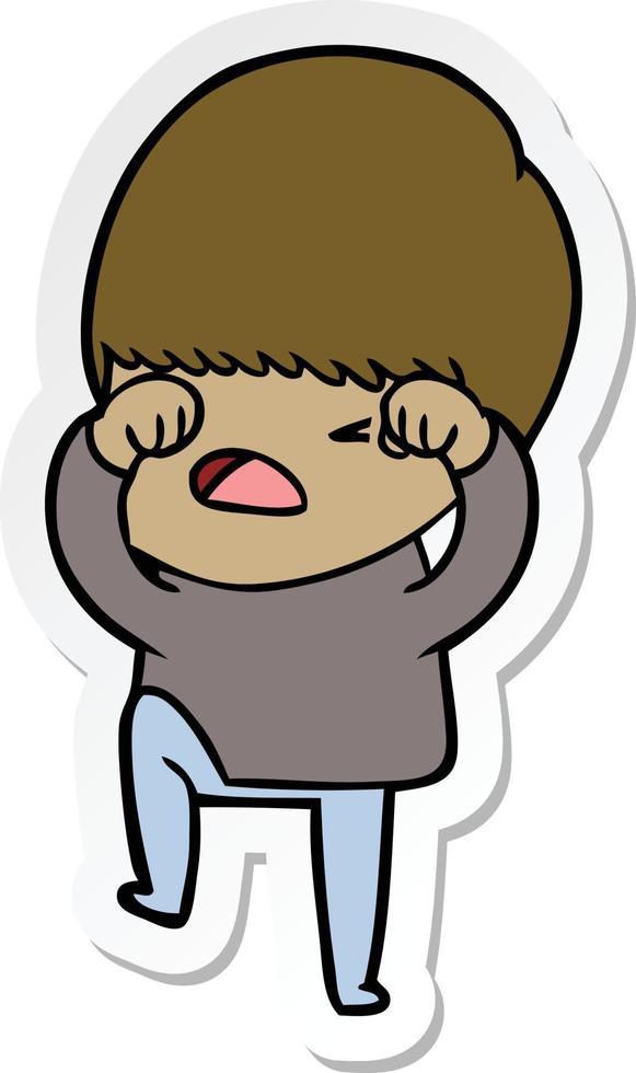 sticker of a cartoon stressed man vector