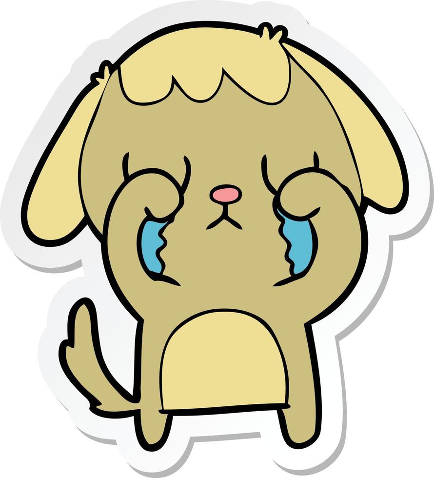 sticker of a cute cartoon dog crying vector