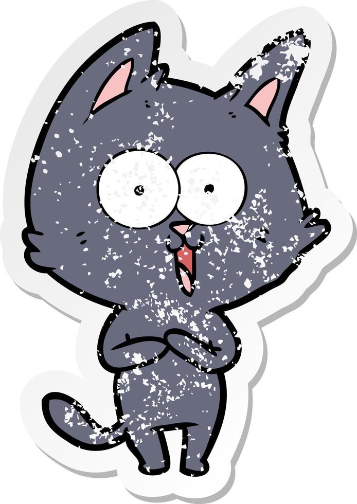 distressed sticker of a funny cartoon cat vector