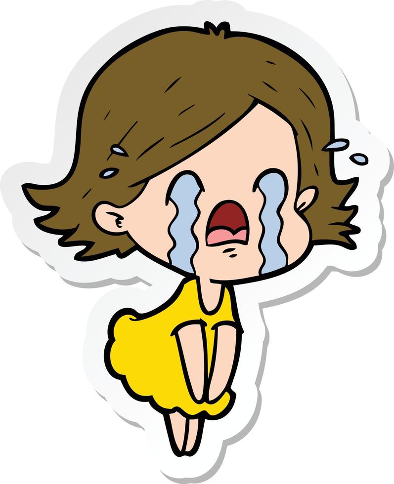 sticker of a cartoon woman crying vector