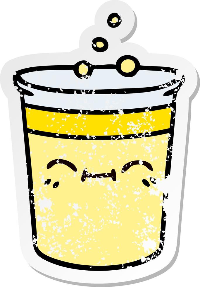 distressed sticker of a quirky hand drawn cartoon cup of lemonade vector