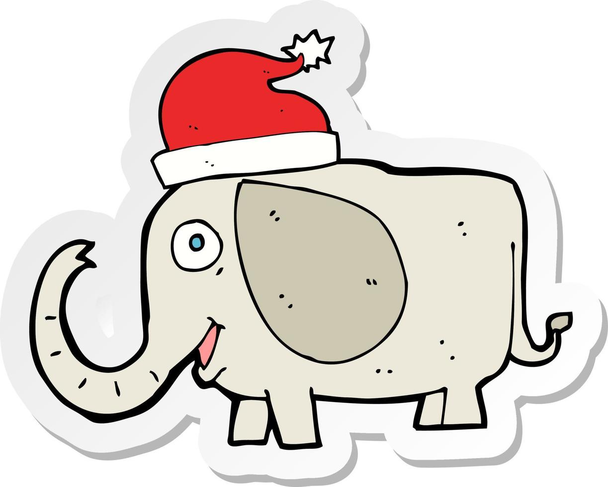 sticker of a cartoon elephant in christmas hat vector